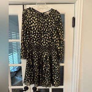 Rebecca Taylor Chic Black Dress with Gold Leaf Pattern